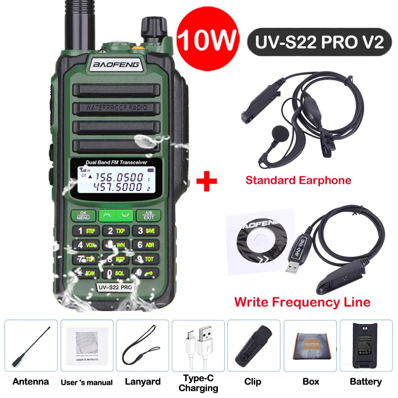 Baofeng UV S22 PRO V2 IP68 Walkie Talkie Waterproof Dual Band 136-174/400-520MHz Ham Radio Upgraded Of UV9R UV5R Pro 50KM Range