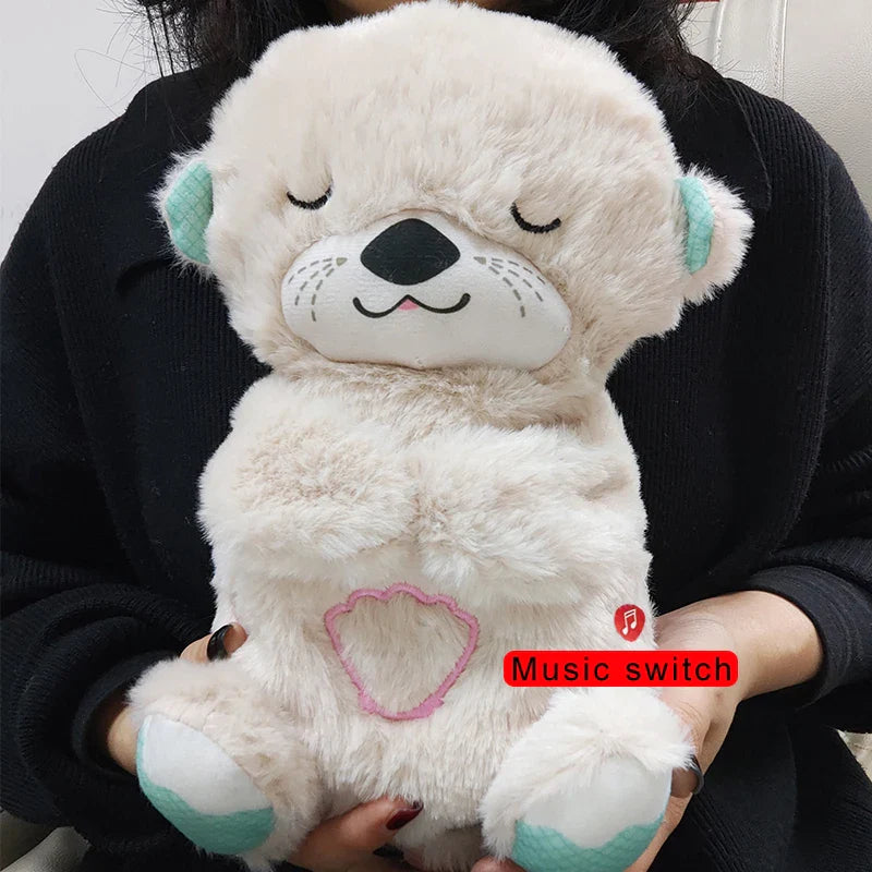 Baby Breathing Bear Baby Soothing Otter Plush Doll Toy Baby Kids Soothing Music Sleeping Companion Sound and Light Doll Toy Gift