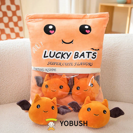 Cartoon Ramen Puff Cookie Bag Bubble Tea Plush Pillow Stuffed Kawaii Animals Axolotl Yellow Duck Bat Bunny Small Balls Candy Bag