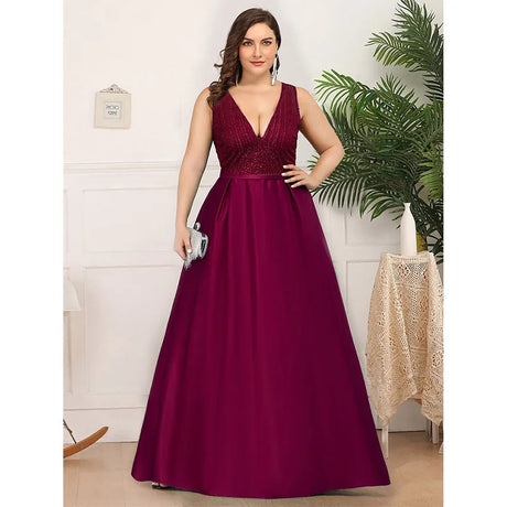 Plus Size Dresses Women 2024 New Banquet Wedding Solid Color Sequin Evening Dress Elegant Sexy V-Neck Party Dresses Large Female