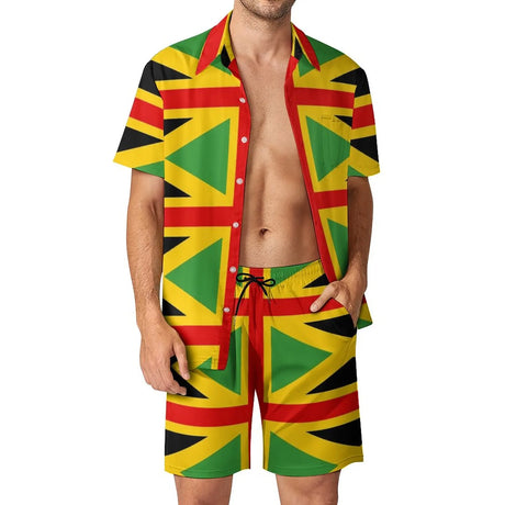 Jamaican Flag Men Sets Jamaica Cushion Aesthetic Casual Shirt Set Short-Sleeve Design Shorts Summer Vacation Suit Plus Size 3XL