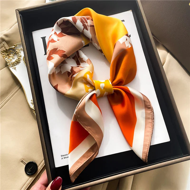 2023 Fashion Wraps Satin Hijab Luxury Square Scarf for Women Hair Bands Ribbon Headband Silk Shawl Neckerchief Female Bandana