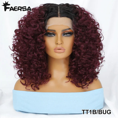 16" Kinky Curly Synthetic Lace Front Wig Black Blonde Wigs For Women Glueless Female Ginger Purple Heat Resistant Natural Hair