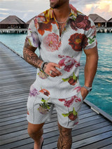 Flower 3D Print Polo Shirts Shorts Sets Men's Fashion Floral Oversized Short Sleeve Shirt Pants Set Suits Man Tracksuit Clothing