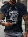 2024 Men's Summer New 3D Printing Fierce Lion Breathable Round Neck Short Sleeve T-shirt Plus Size Men's Top