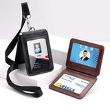 High Quality Genuine Leather ID Badge Holder Access Control Card Holders with Neck Lanyard Office Worker Magnet Hasp Campus Card