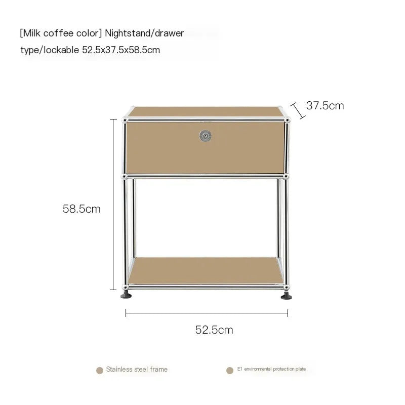 USM Medieval Nightstand Bedroom Modern Minimalist Shelf Module Storage TV Side Cabinet Stainless Steel Frame Bedside Table