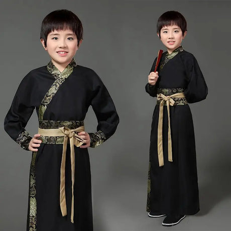 Chinese silk robe Costume Boyls Children Kimono Hanfu China Traditional Vintage Ethnic Students warrior Dance Costume Hanfu set