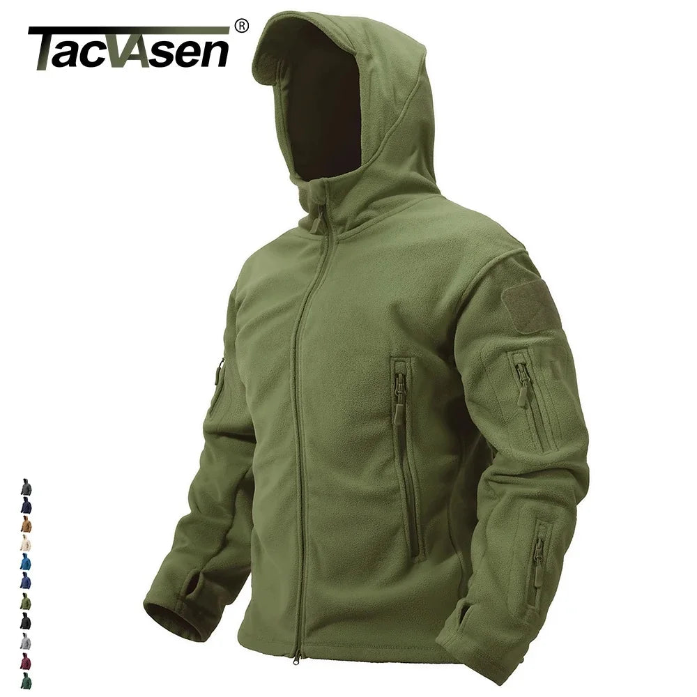 TACVASEN Winter Hooded Fleece Jackets Mens Zipper Pockets Tactical Work Jacket Thermal Autumn Outerwear Outdoor Hiking Warm Coat