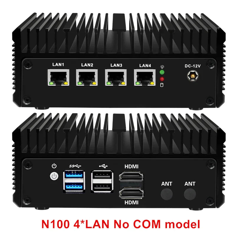 Firewall Mini PC 12th Gen Intel N100 2.5G Soft Router 4x i226-V LAN DDR5 2*COM Industrial Fanless Barebone PC Efficient cooling