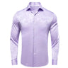 Lilac Mauve Lavender Purple Silk Mens Shirts Luxury Lapel Long Sleeve Dress Shirt Jacquard Blouse for Male Wedding Business Prom