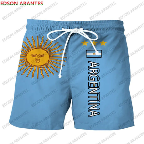 Custom New Argentina Sport Men Short DIY Number Argentine Flag Print Athletic Shorts for Beach Gym Running Street Casual Workout