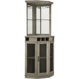 Stone Grey Corner Bar Unit 73" With Built-in Wine Rack and Lower Bar Cabinet for Liquor and Glasses | Storage Shelf