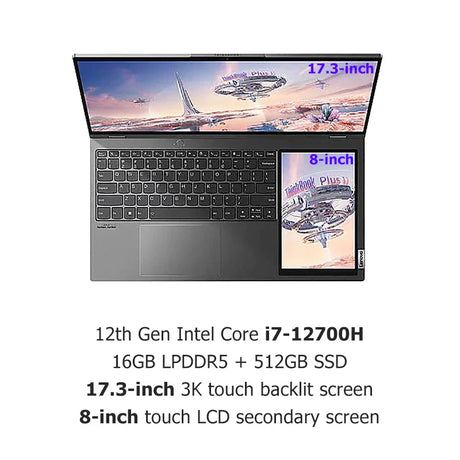 Lenovo ThinkBook Plus 17 Laptop 2022 i7-12700H Intel Iris Xe 17.3" 3K 120Hz + 8 Inch Touch LCD Secondary Dual Screen Notebook PC