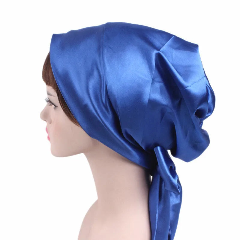 New Women Satin Night Sleeping Cap Head Wrap Bowknot Turban Pre-Tied Fitted Bandana Chemo Caps Nightcap Hair Loss Bonnet Hat