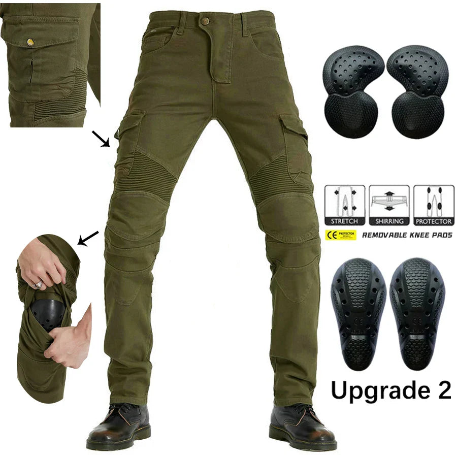 2024 New Motorcycle Black Men Jeans Upgrade Extension Protector Detachable Racing Road Rider Four Seasons Casual Fashion Pants