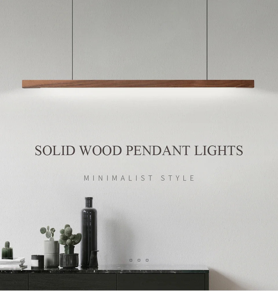 Nordic Wood Pendant Lights LED Modern Hanging Lamps for Dining Living Room Kitchen Office Shop Long Strip Celling Lamp