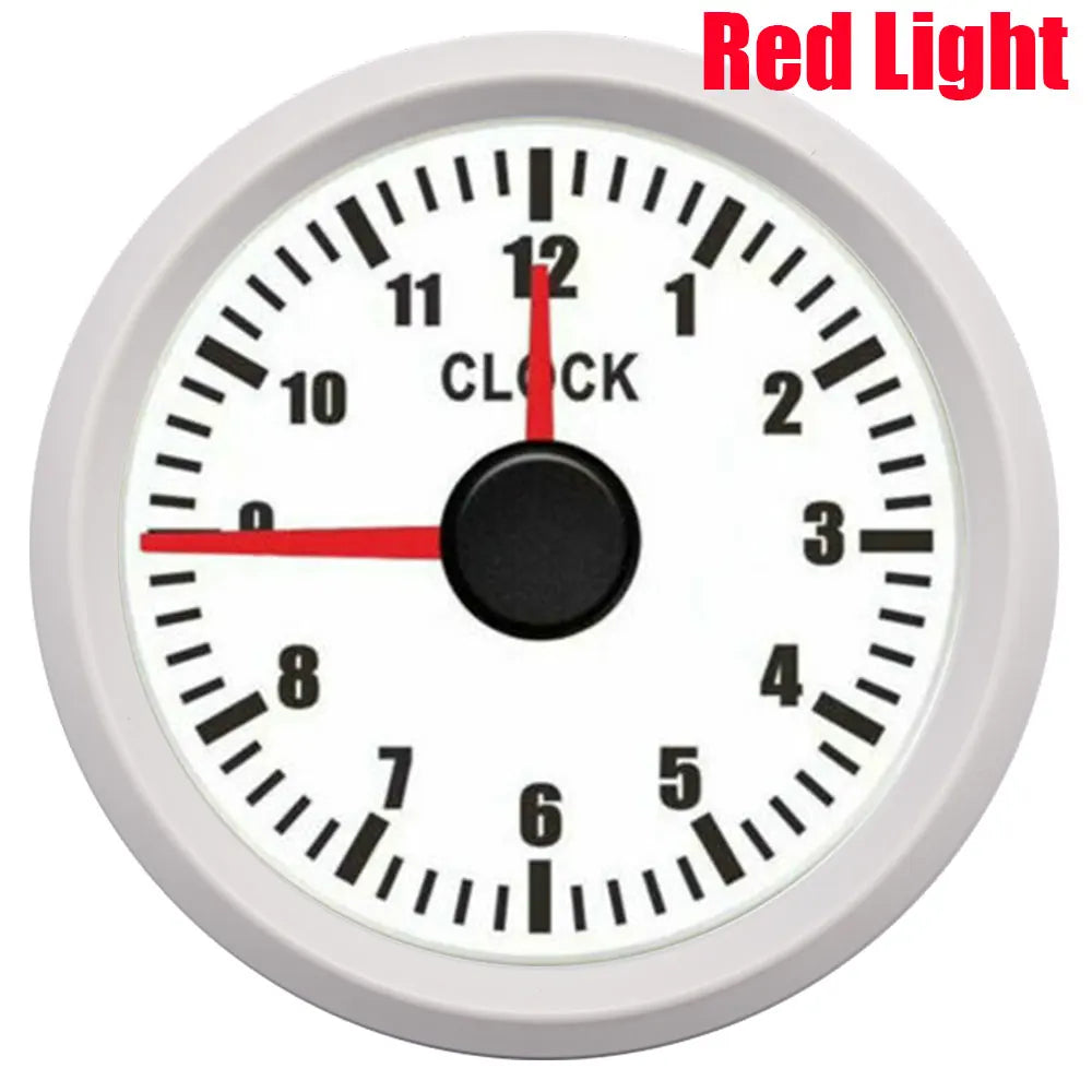 0-12 Hours HourMeters 2" 52mm Clock Gauges with Red Backlight Instrument Show Clock Meters for Car Boat Yacht RV 9-32V