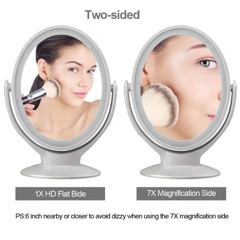 Makeup Mirror with Light Double-Sided 1X/7X Magnifying Mirror USB Rechargeable 360° Rotating Freestanding LED Mirror Makeup