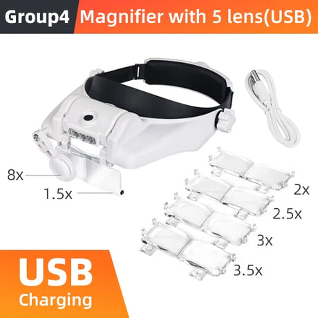 LED Headband Magnifier Hands Free Magnifying Glasses For  Jewelry Loupe Watch Electronic Repair 1.5x2x2.5x3x3.5x8x Lens Loupe