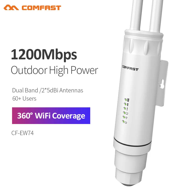 Comfast 300M/1200M Outdoor Access Point Wireless WiFi Extender 2.4G/5GHz AC1200 Wide-Area Router WiFi Antenns Street Reapter AP