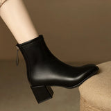 2022 Winter New British Style Back Zipper Fashion Boots Women's Rough Heel Leather Suede Versatile Short Boots Women