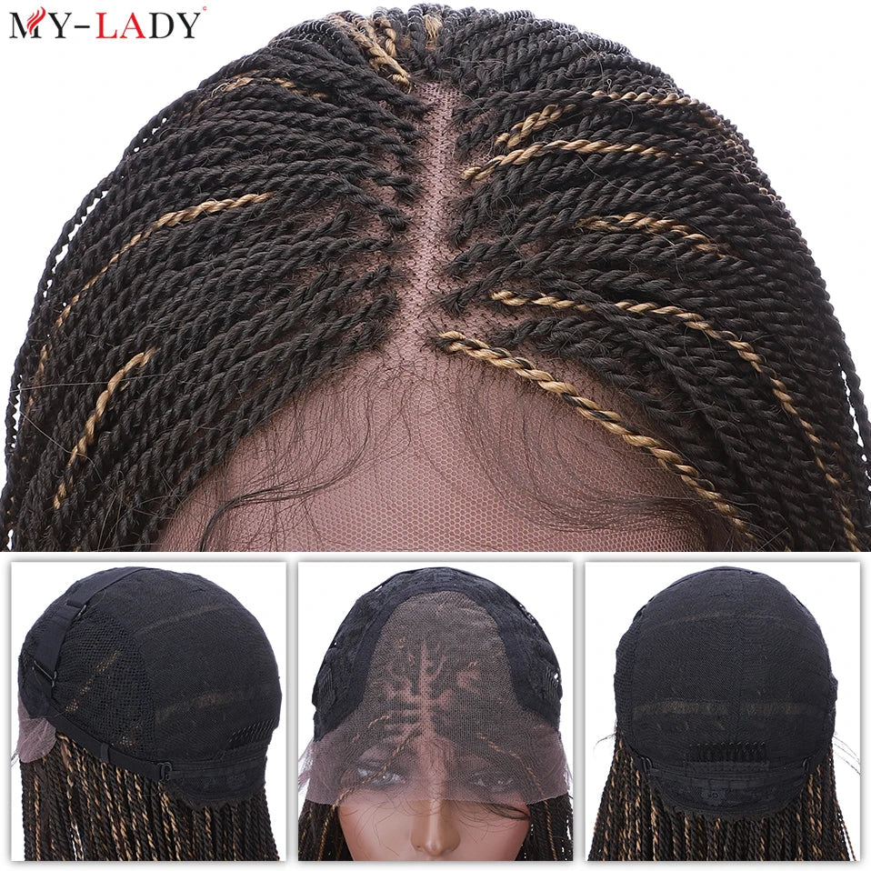 My-Lady 28inch Synthetic Braided Wigs Senegalese Twist Lace Front Wig Knotless Frontal Lace Wigs Braids Hair For African Women