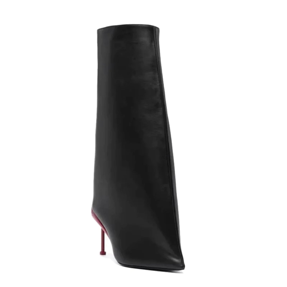 Women's leather stiletto knee high boots pointed toe pull on Women's shoes