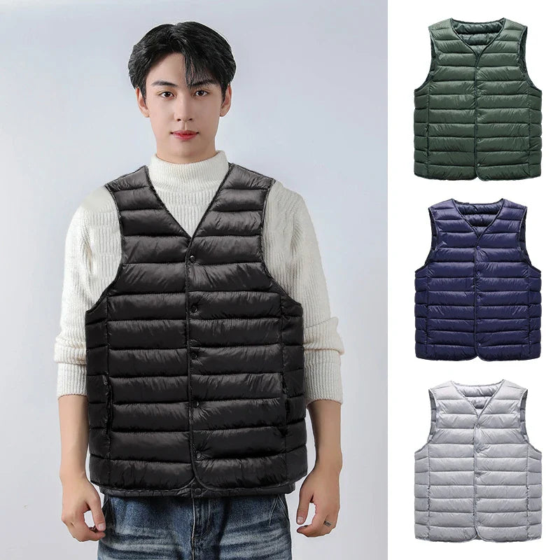 New Winter Men Down Cotton Vest Pocket Coat Sleeveless Puffer Vest Jacket Thin Warm Lightweight Down Jacket Waistcoat Unisex