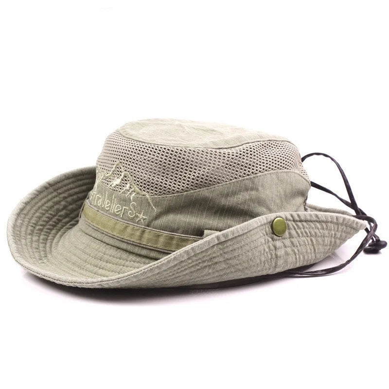 Men's Cap Summer Mesh Breathable Retro 100% Cotton Bucket Hat Panama Jungle Fishing Hats Novelty Dad's Beach Cap Women Hat