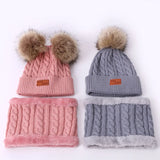 Baby Warm Winter Hats Scarf Gloves 3pcs Set Kids Toddler Bonnet Cute Pompom Knitted Hats Outdoor Warm Infant Accessories 1-5Y