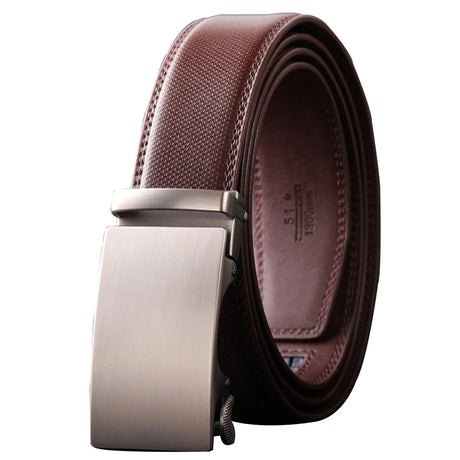 Plyesxale Brown Leather Belt Men 2024 Automatic Buckle Mens Belt For Jeans Vintage Style Mens Belts Luxury Ceinture Homme B9