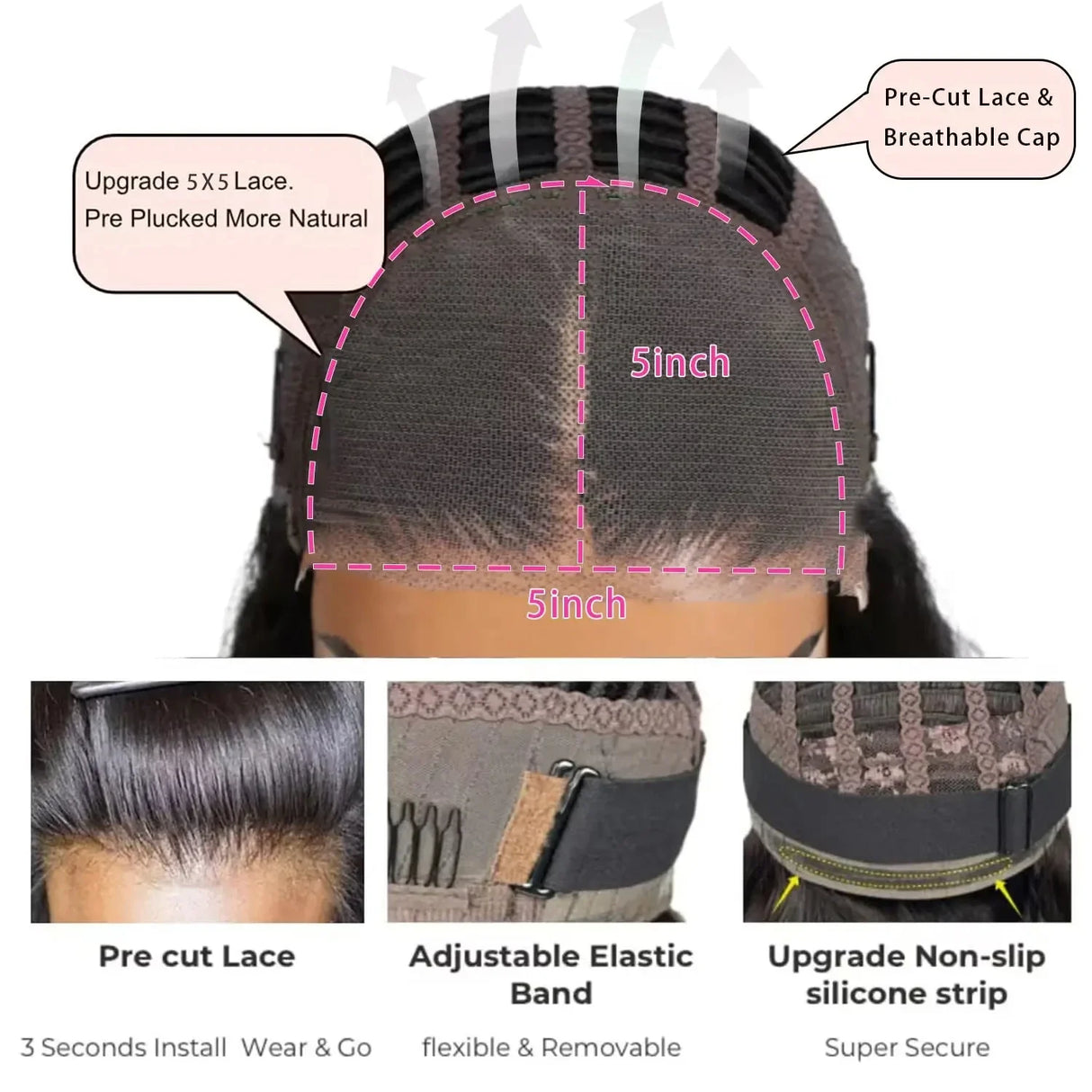 Upgraded 4X4 5X5 Closure Wigs For Women Wear Go Glueless Human Hair Pre Plucked Straight HD Lace Frontal Wigs For Beginners