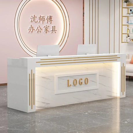 Modern Cash Register Clothing Store Counter Reception Desks Light Luxury Simple Hairdressing Beauty Salon Bar Table with Light