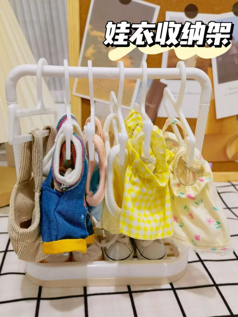 Dollhouse Simulation Plastic Miniture Doll Clothes Rack Garment Organizer Hanger for Doll Clothes Display Rack Accessories Toys