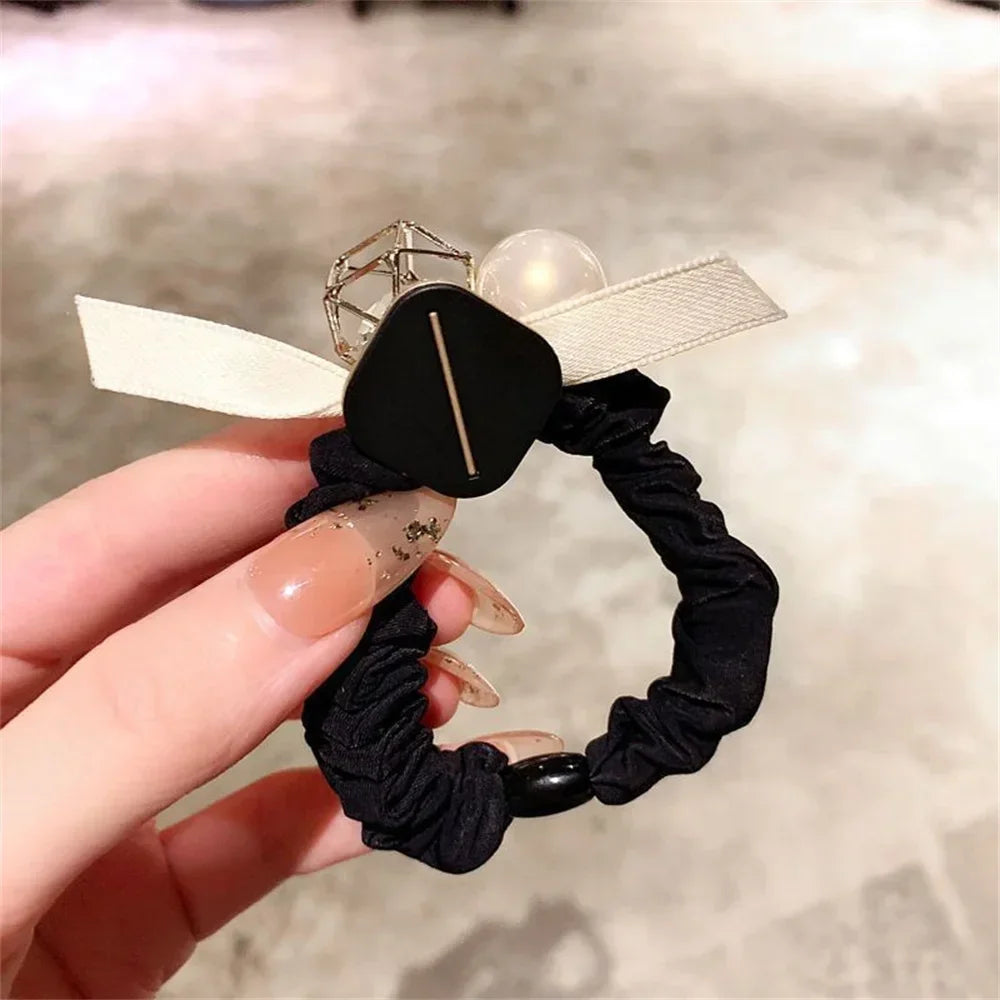 Luxury Rhinestone Pearl Hair Ties Ropes Women Girls Exquisite Elastic Crystal Beaded Ponytail Holder Scrunchies