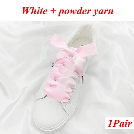 1 Pair Silk Shoe Laces Satin Ribbon Flat Shoelaces Girls Casual Canvas Shoes Double-sided Weaving White Shoe Lace Accessories