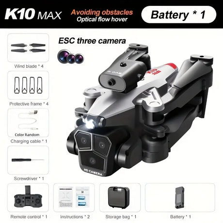 New K10 Max RC Drone HD Triple Camera Optical Flow Positioning Obstacle Avoidance Gesture Photography Foldable Quadcopter Toys