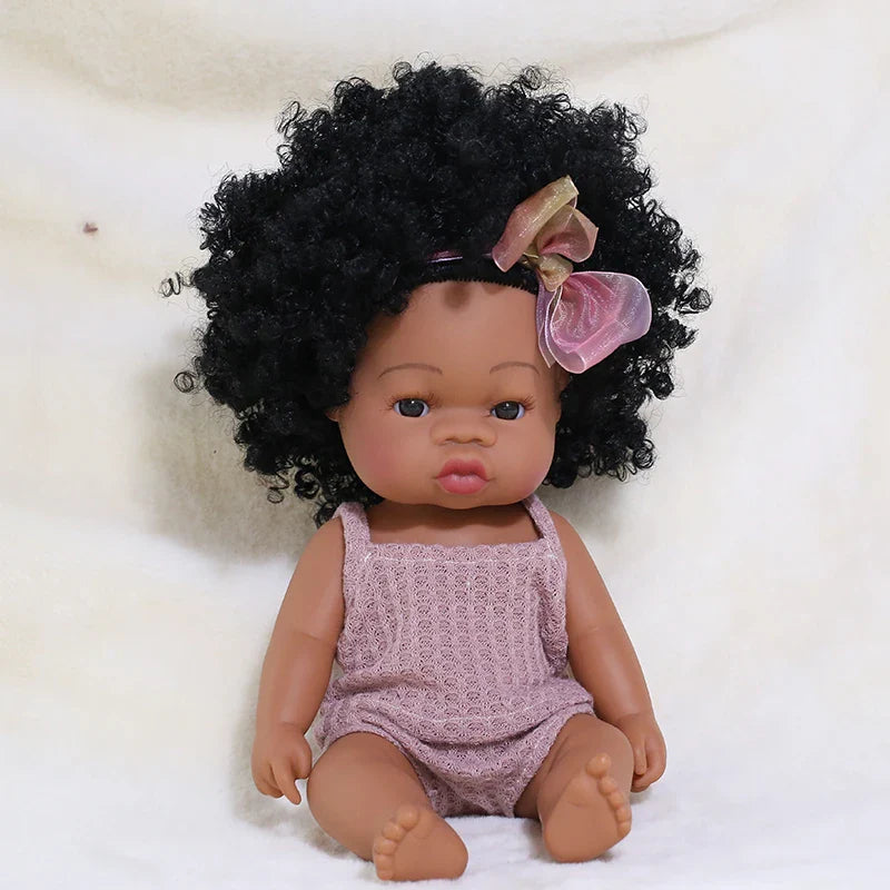 35cm Newborn Reborn African Doll Baby Simulation Soft Vinyl Children Lifelike Toys Christmas Birthday Toys Dolls for Babies