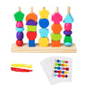 Montessori Wooden Beads Sequencing Toy Set, Five Columns Stacking Colorful Blocks,Lacing Beads, Matching Shape Stacker