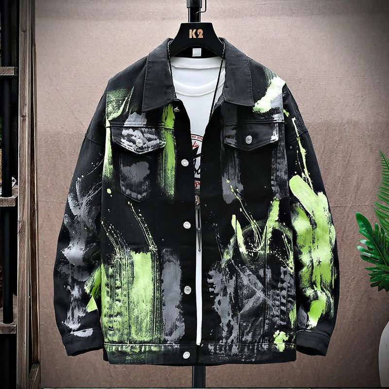 Cowboy New Hip Hop Chic Letters Printed Jeans Jacket Men Casual Streetwear Short Style Loose Denim Jacket Coat Men Spring Jacket