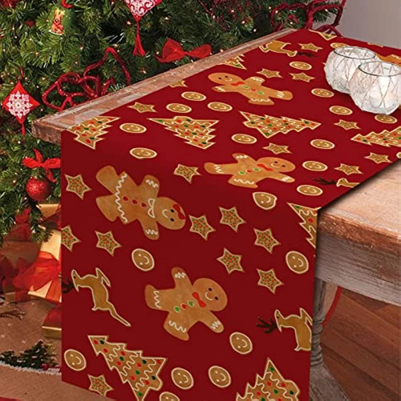 Christmas Gingerbread Man Table Runner Snowflake Home Kitchen Festive Candy Dining Room Decor Indoor Outdoor Party Supplies