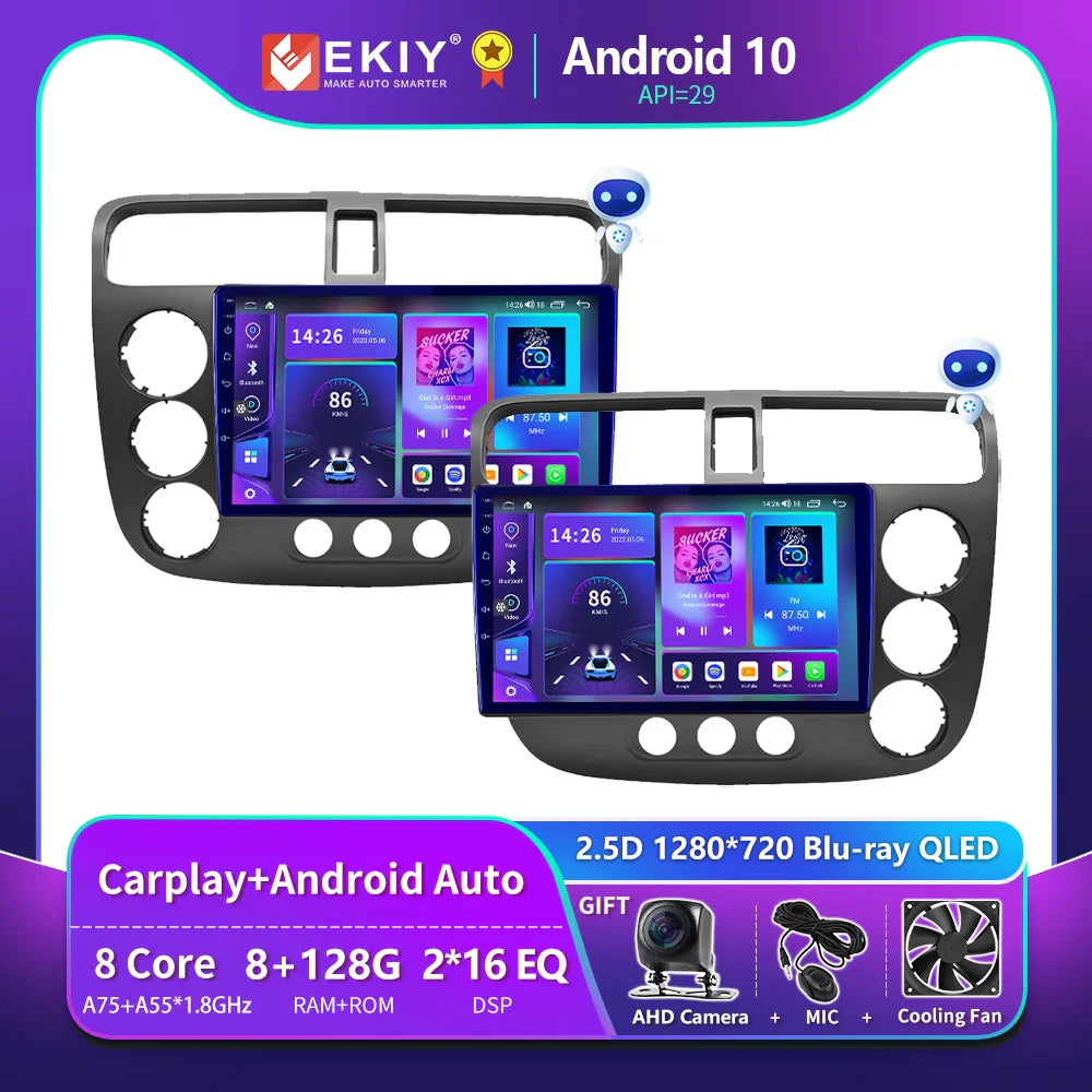 EKIY T900 Android Radio CarPlay Screen For Honda CIVIC Intelligent Car System Multimedia Player 2000-2006 Navigation GPS Stereo