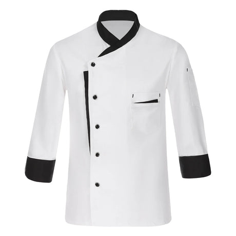 Men Chef Shirt Long Sleeve Cosplay Jacket Kitchen Restaurant Hotel Work Coat with Hat Unisex Contrast Color Food Cooking Uniform