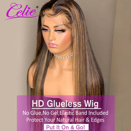 Celie Wear Go Straight Highlight Wig 5x5 Lace Closure Wig Honey Blond HD Lace Frontal Wig Glueless Lace Front Human Hair Wig