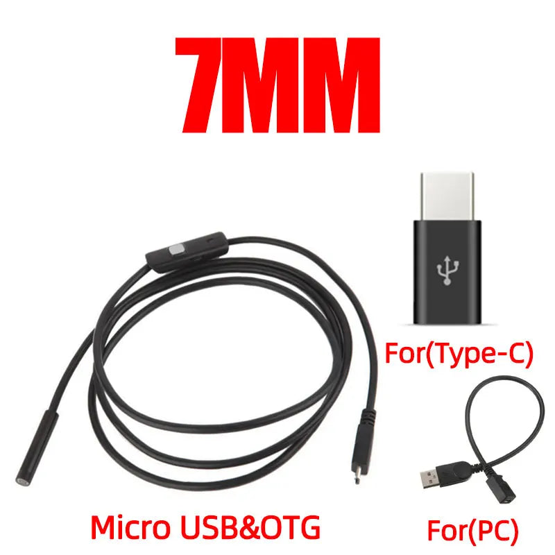 5.5 mm IP67 Waterproof Endoscope Camera 6 LEDs Adjustable USB Android Flexible Inspection Borescope Cameras for Phone Laptops PC