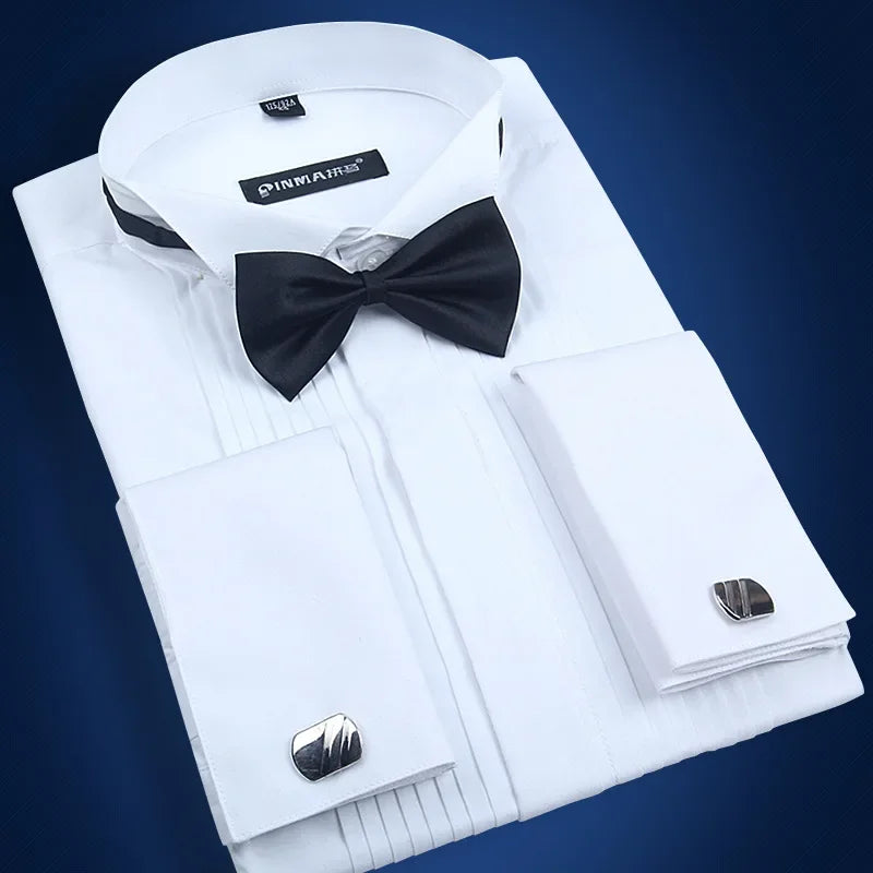 HOO 2024  the groom to get married High-grade cotton shirt man swallows brought French cufflinks wedding long-sleeved shirt