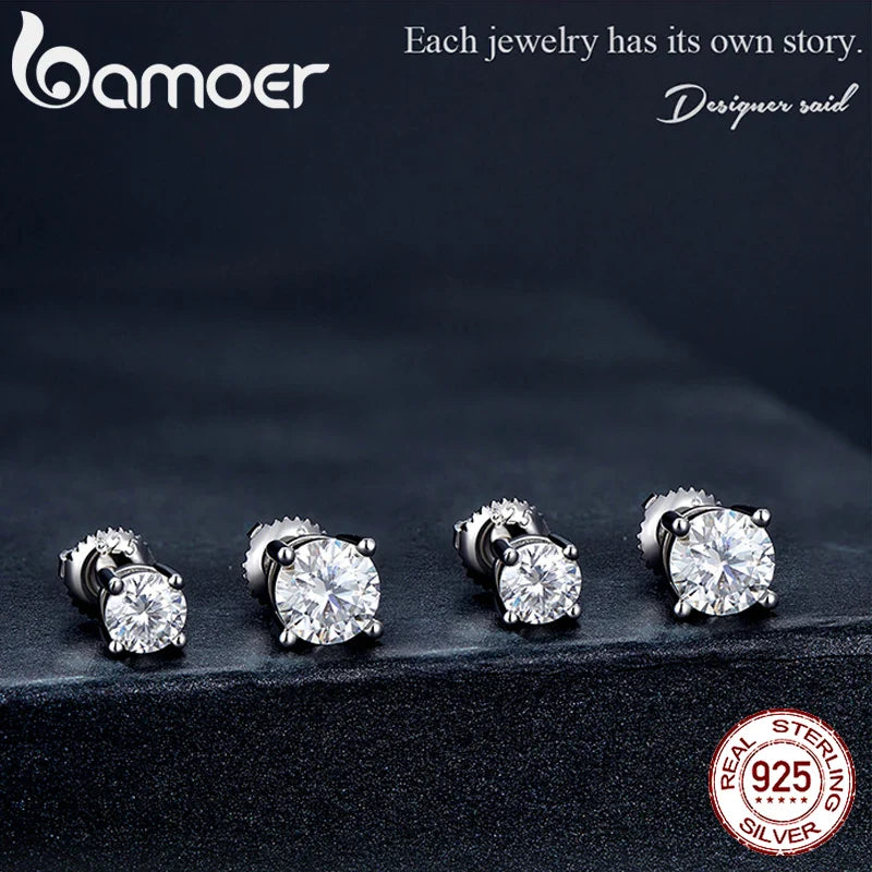 BAMOER Moissanite Earrings for Women Solid 925 Sterling Silver Heart Prong 2CTW D VVS1 Lab Diamonds Sparkling Wedding Jewelry