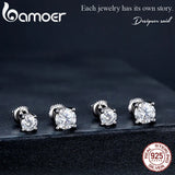 BAMOER Moissanite Earrings for Women Solid 925 Sterling Silver Heart Prong 2CTW D VVS1 Lab Diamonds Sparkling Wedding Jewelry