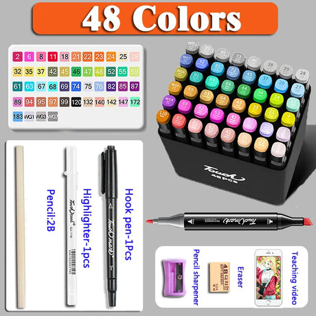 12-262PCS Colores Markers Pen Set Painting Brush Drawing Manga Highlighter School Art Supplies For Artist Korean Stationery